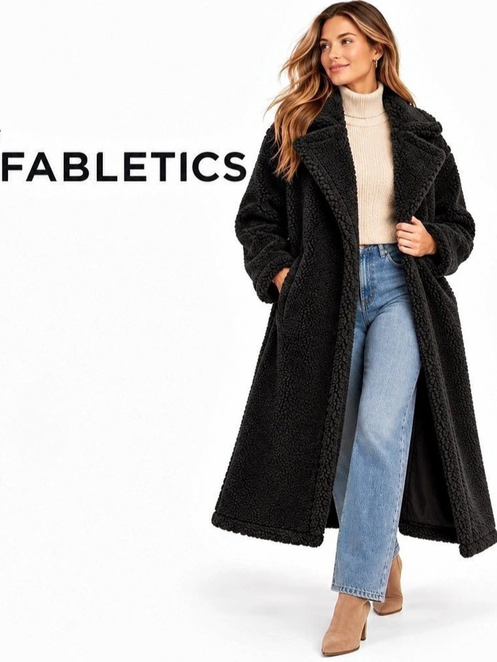 Fabletics Teddy Long Coat Black Teddy Jacket Size Small